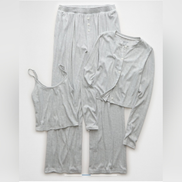 aerie Other - Aerie Gray 3 Piece Cardigan Pajama Set